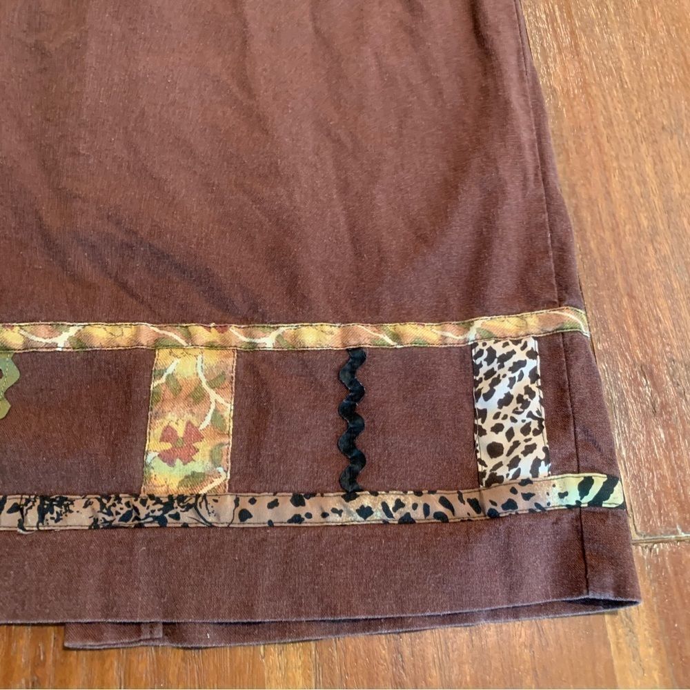 Stonebridge Brown Linen MIDI Skirt Ric Rac Animal Print Teacher XL - Picture 4 of 8